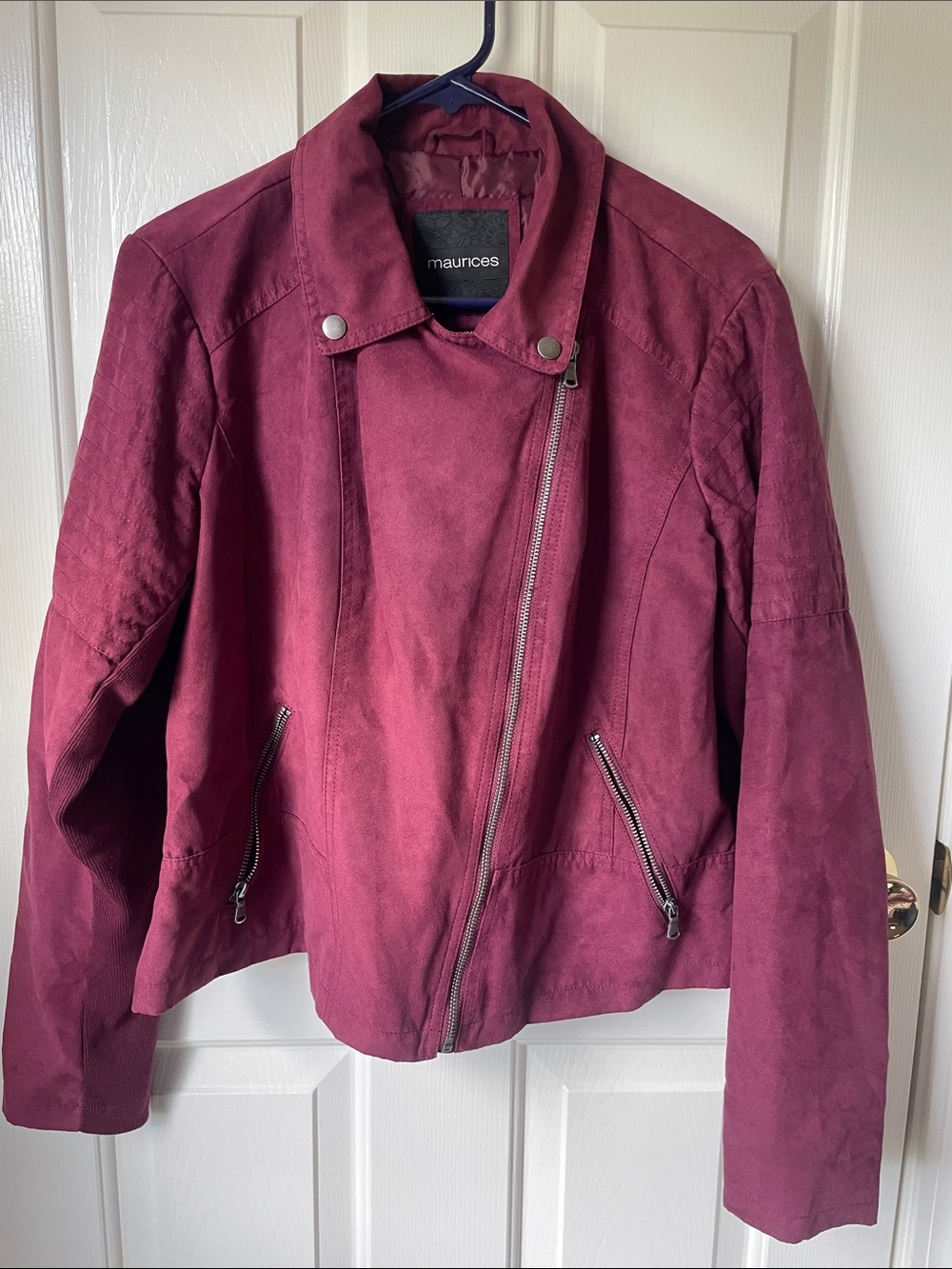 Maurices Wine Red Asymmetrical Moto Jacket